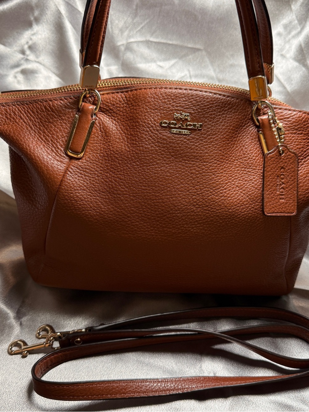Coach Pebbled Leather Satchel Tote - Chestnut Brown with Gold Hardware